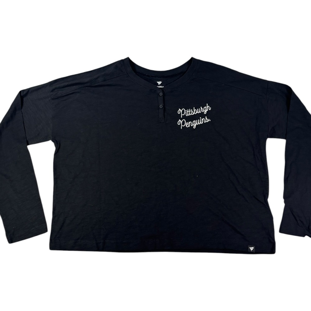 Fanatics Pittsburgh Penguins Womens XL Black Long Sleeve Henley Script Top NHL‎